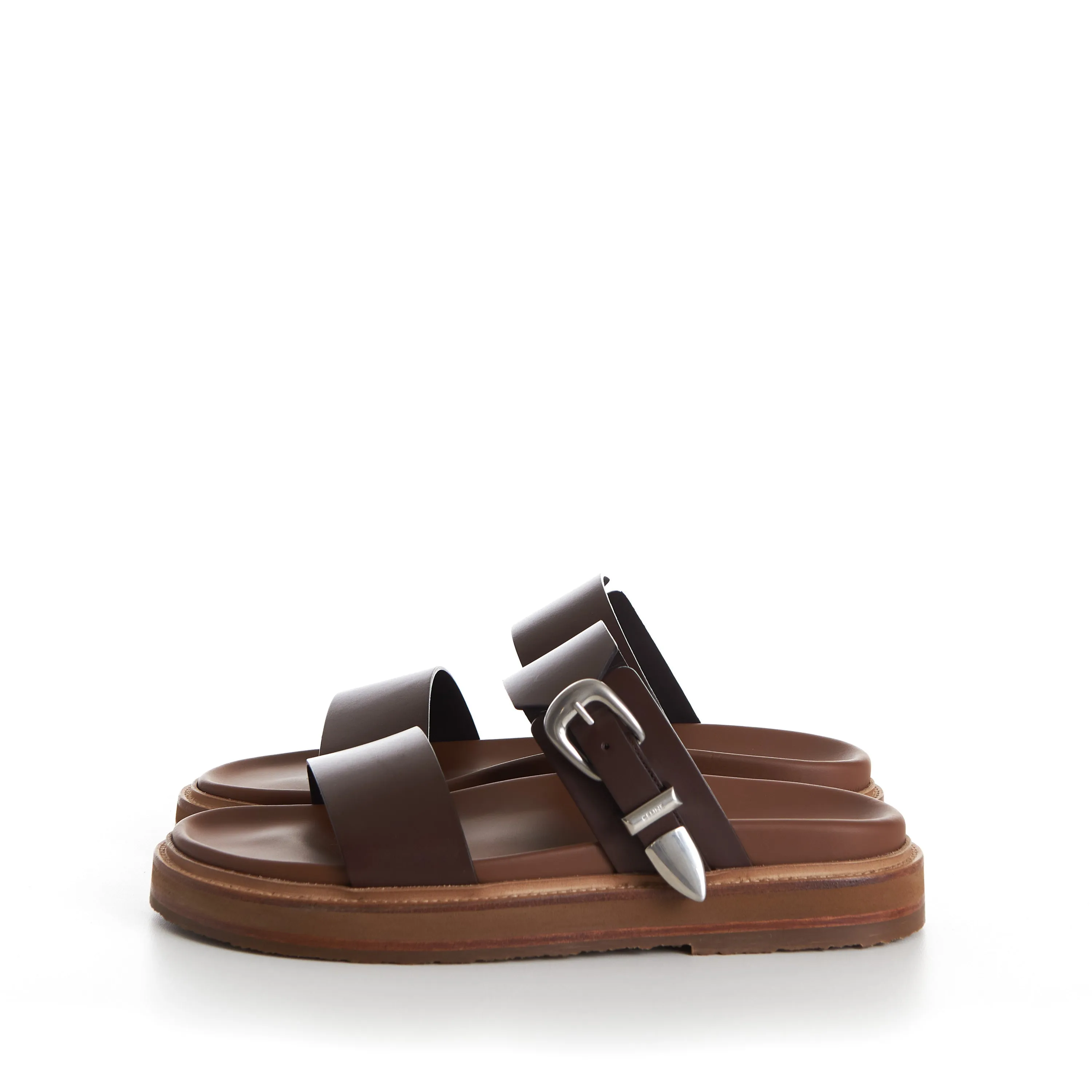 Sandals With Toe Coverage TIPPI Slide Sandals - Brown Leather, Western Buckle