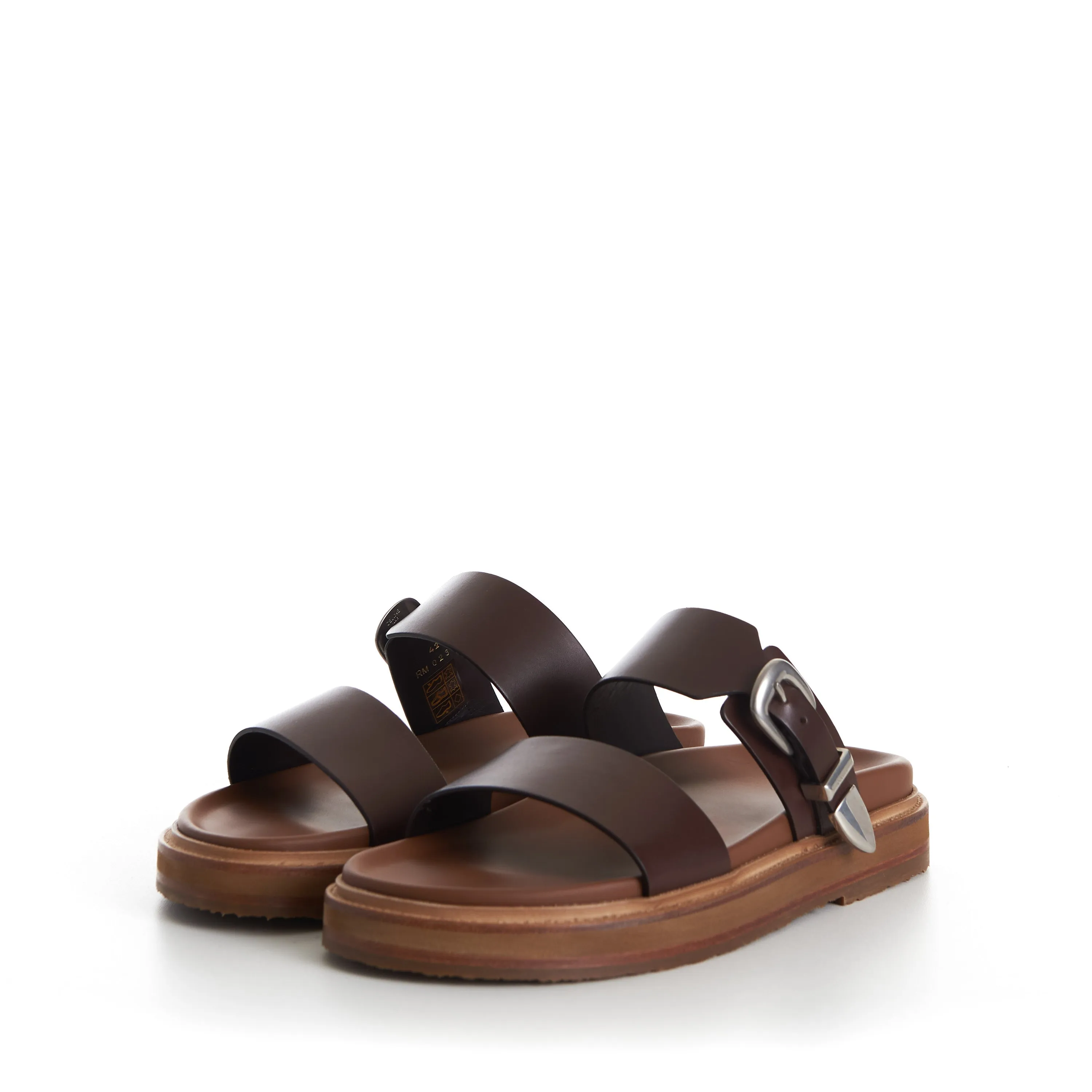TIPPI Slide Sandals - Brown Leather, Western Buckle Sandals Stylish