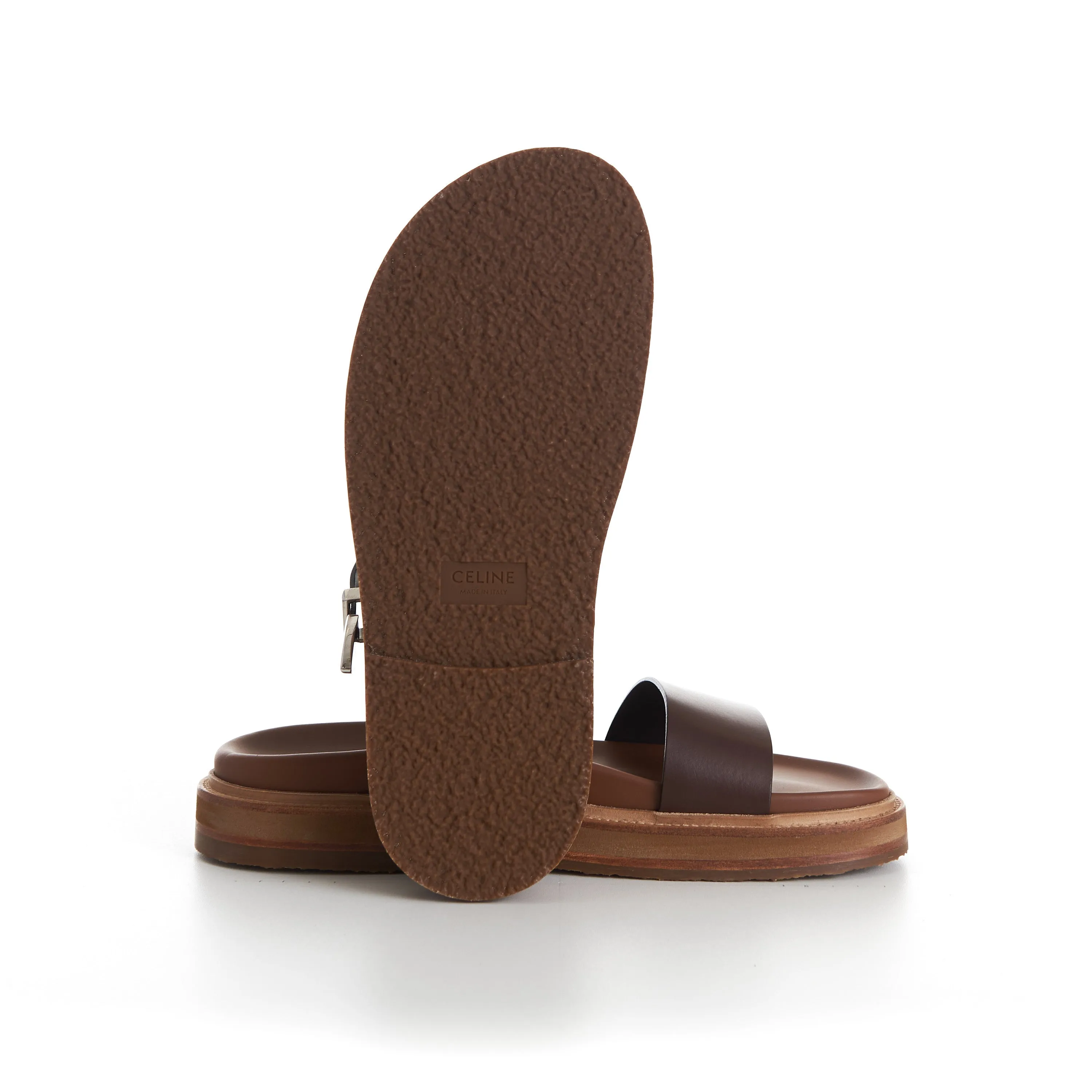 Little Wedge Sandals TIPPI Slide Sandals - Brown Leather, Western Buckle
