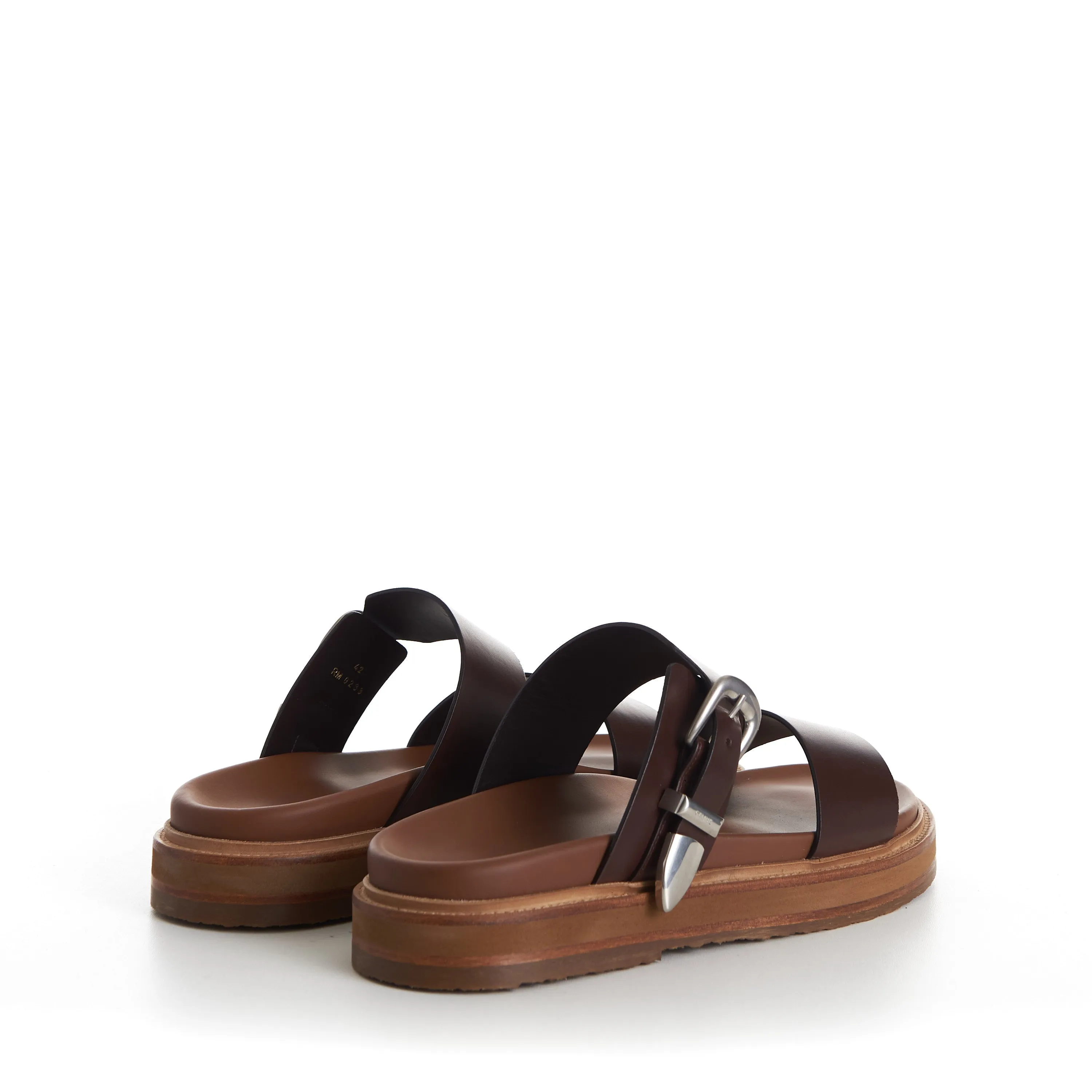 TIPPI Slide Sandals - Brown Leather, Western Buckle Jacques's Artifical Sandals