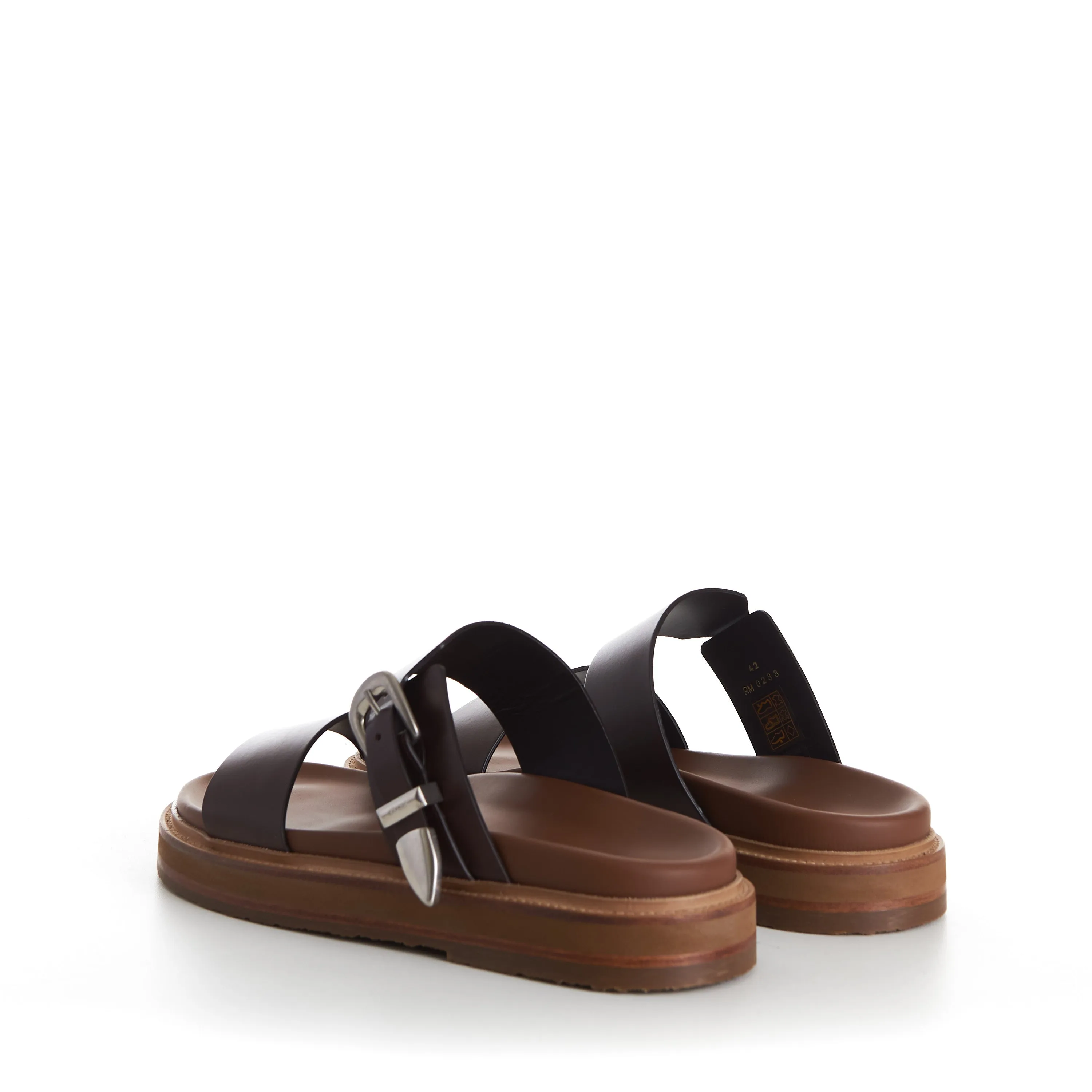 Tan Sandals TIPPI Slide Sandals - Brown Leather, Western Buckle