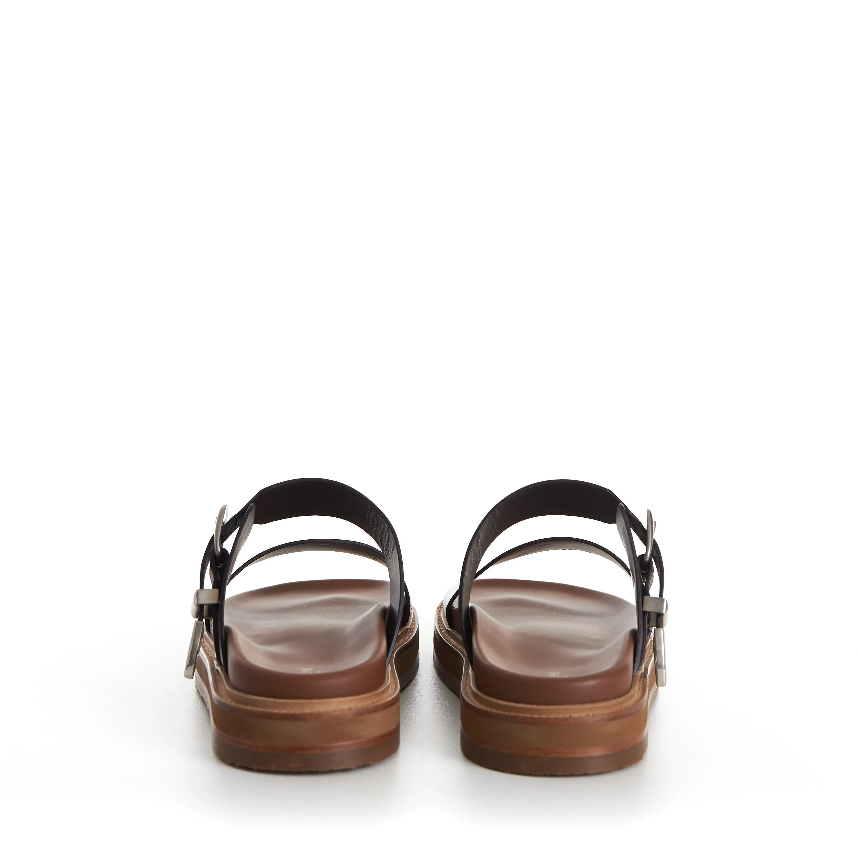 TIPPI Slide Sandals - Brown Leather, Western Buckle Iridescent Sandals
