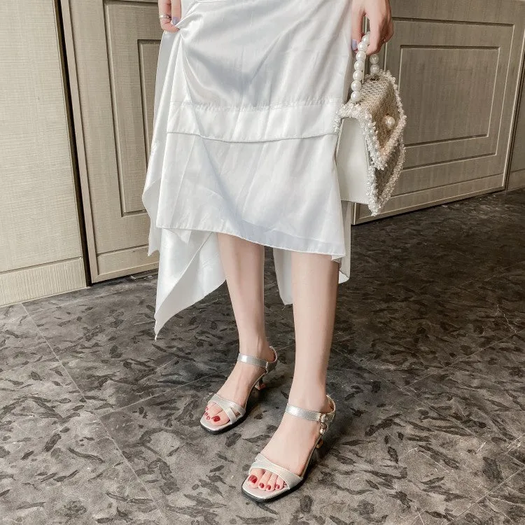 Women's Glossy Square Toe Hollow Out Medium Heel Sandals Different Types Of Sandals