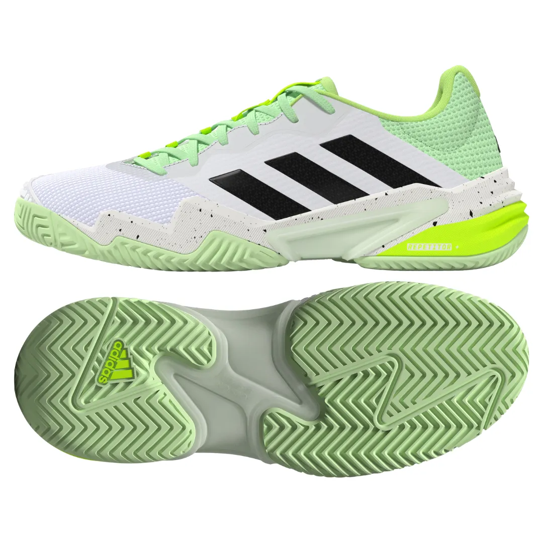 Adidas Barricade 13 Mens Tennis Shoes - White/Black/Green Adidas Mountain Biking Shoes