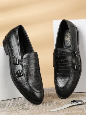 Maxi Sole Loafers Men's Black Texture Leather Monk Strap Loafers