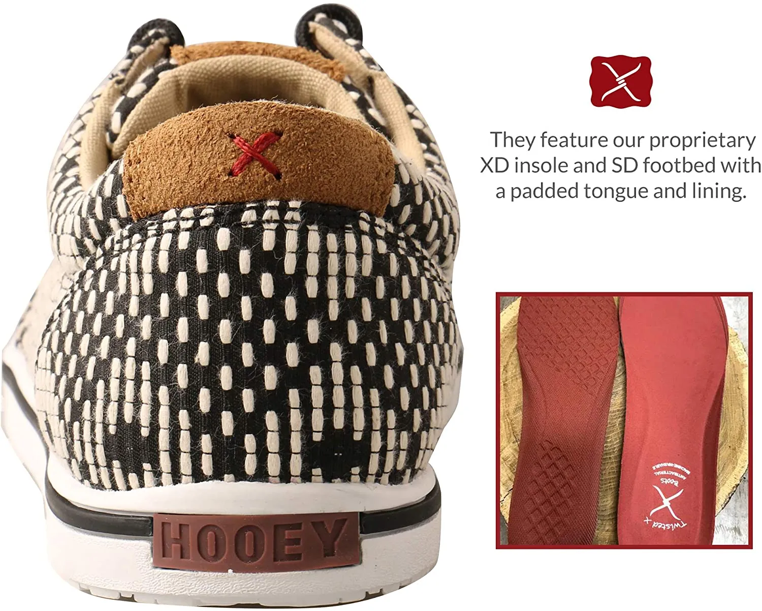 Twisted X Women's Hooey Loper, Black/White, 6.5(M) Cast Of Sneakers