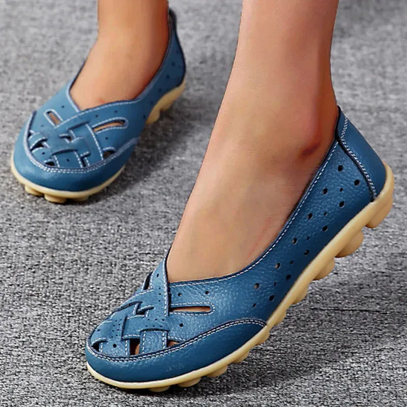 Casual Suede Loafers Women Shoes For Summer Flats Soft Leather Shoes Flat Slip On Loafers Women Casual Shoes Breather Moccasins Nursing