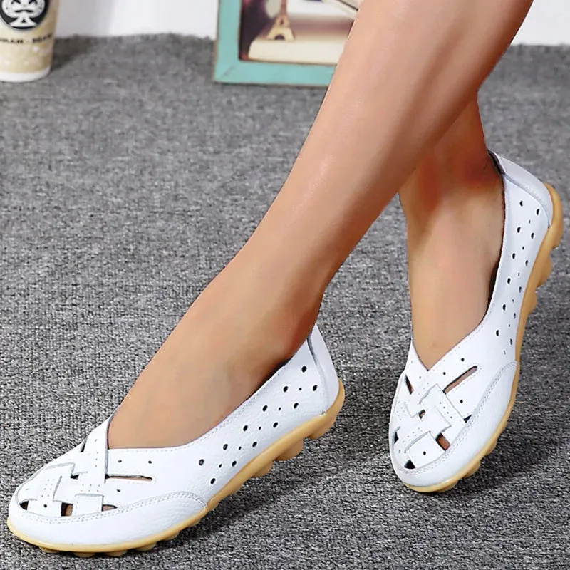 Leather Italian Loafers Women Shoes For Summer Flats Soft Leather Shoes Flat Slip On Loafers Women Casual Shoes Breather Moccasins Nursing