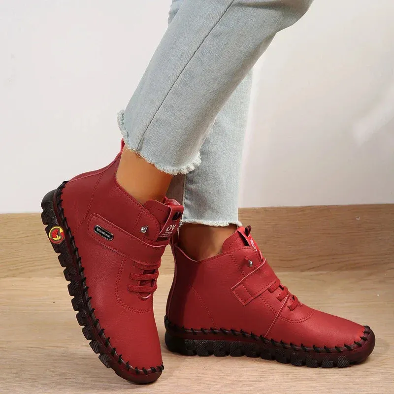 Loafers Fall 2024 Sneakers Women Shoes Platform Loafers Lace Up Leather Flat Slip On New Spring Casual Mom Shoes Hand Stitched Winter Bare Boots