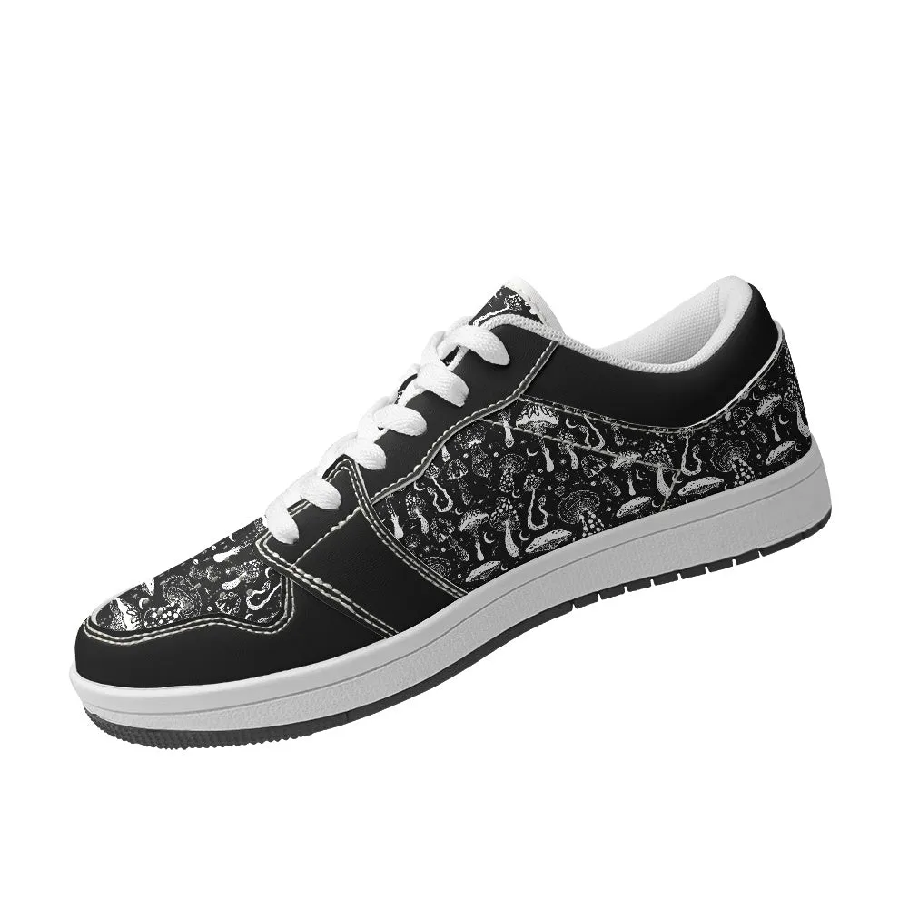 Black White Mushrooms Women's Low Top Leather Sneakers Sneakers Stan Smith