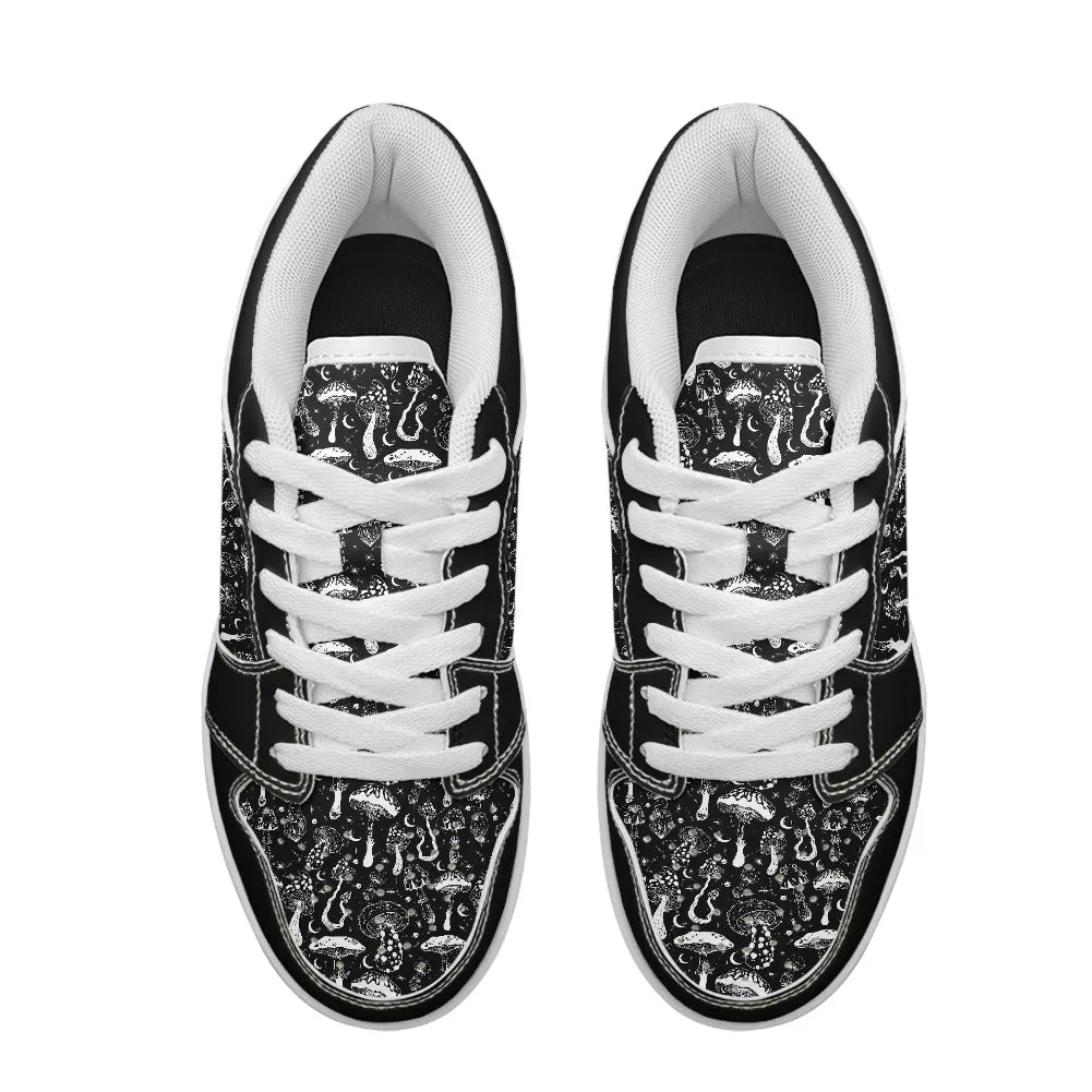 Black White Mushrooms Women's Low Top Leather Sneakers Porterville Sneakers