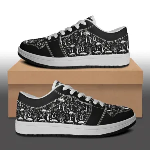 Black White Mushrooms Women's Low Top Leather Sneakers Air Force Sneakers