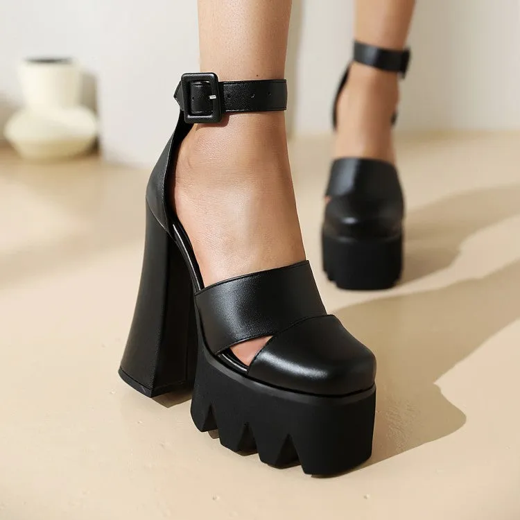 Sandals Grenada Map Women's Round Toe Hollow Out Thick Sole Block Heel Platform Sandals