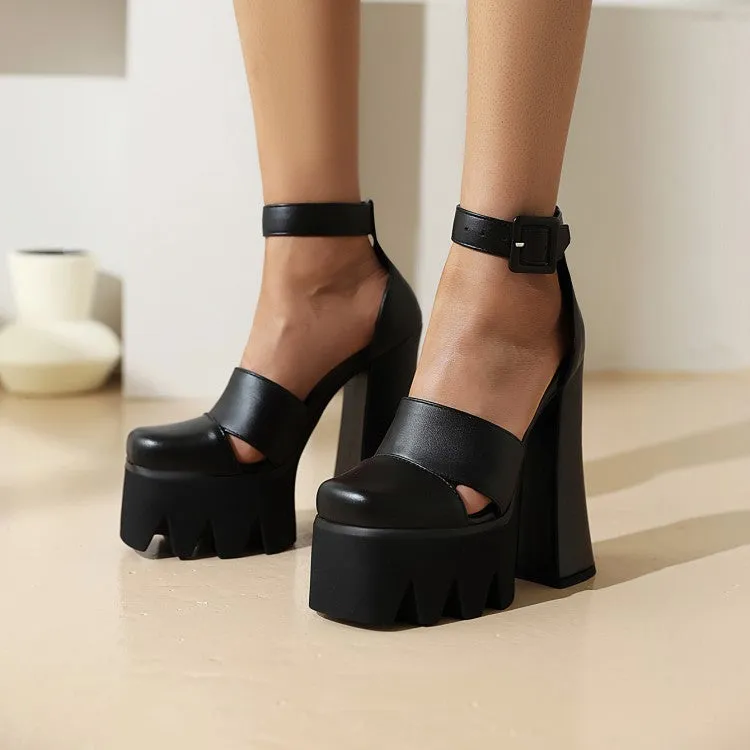Women's Round Toe Hollow Out Thick Sole Block Heel Platform Sandals Swords Sandals 2 Full Version