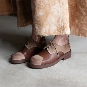 Soft Cow Leather Round Toe Flat Lace Up Oxfords for Women in Black/Brown Chukka Boots Vs Oxfords