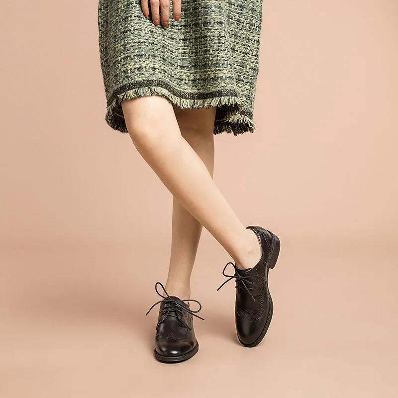 Women Wingtip Shoes Handmade Sheepskin Full Brogues Oxfords & Tie Low Heel Elegant Brown/Black (better suited for thin feet) Redwing Oxford