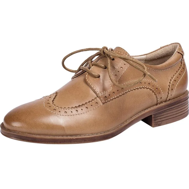 Women Wingtip Shoes Handmade Sheepskin Full Brogues Oxfords & Tie Low Heel Elegant Brown/Black (better suited for thin feet) Oxfords 2021