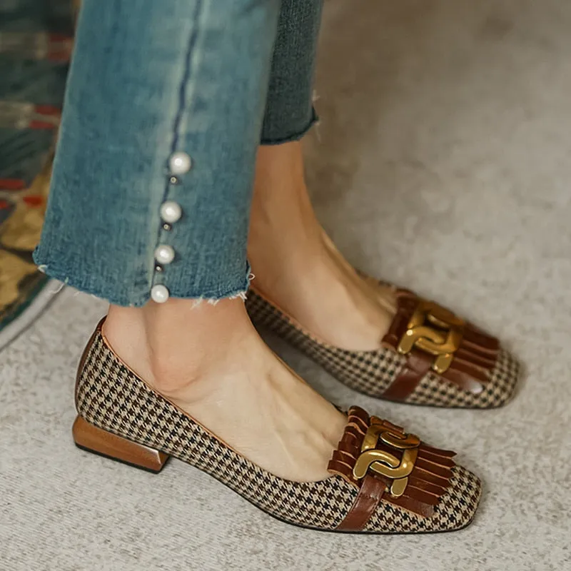 Best Italian Loafers vintage plaid tassel low heel loafers