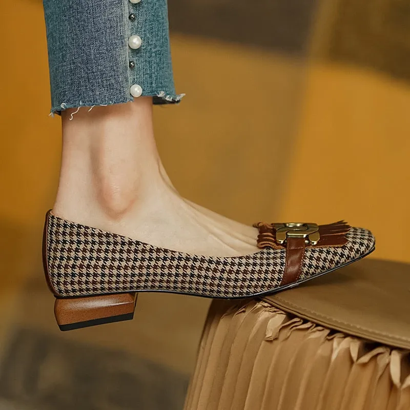 vintage plaid tassel low heel loafers Rubber Loafers