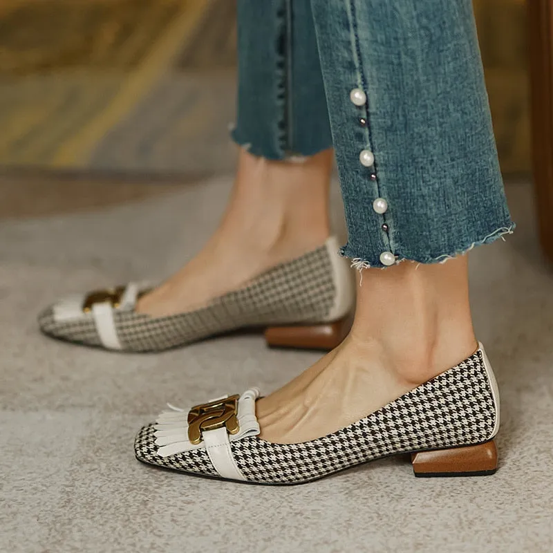 Loafers Sylke vintage plaid tassel low heel loafers