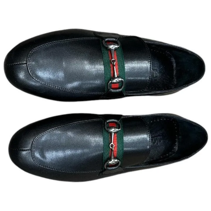 Loafers Or Oxfords Black Men's Gigotto uomo Loafers Slip-on Dress Shoes Sliver Buckle Green and Red Stripes Style No:6525