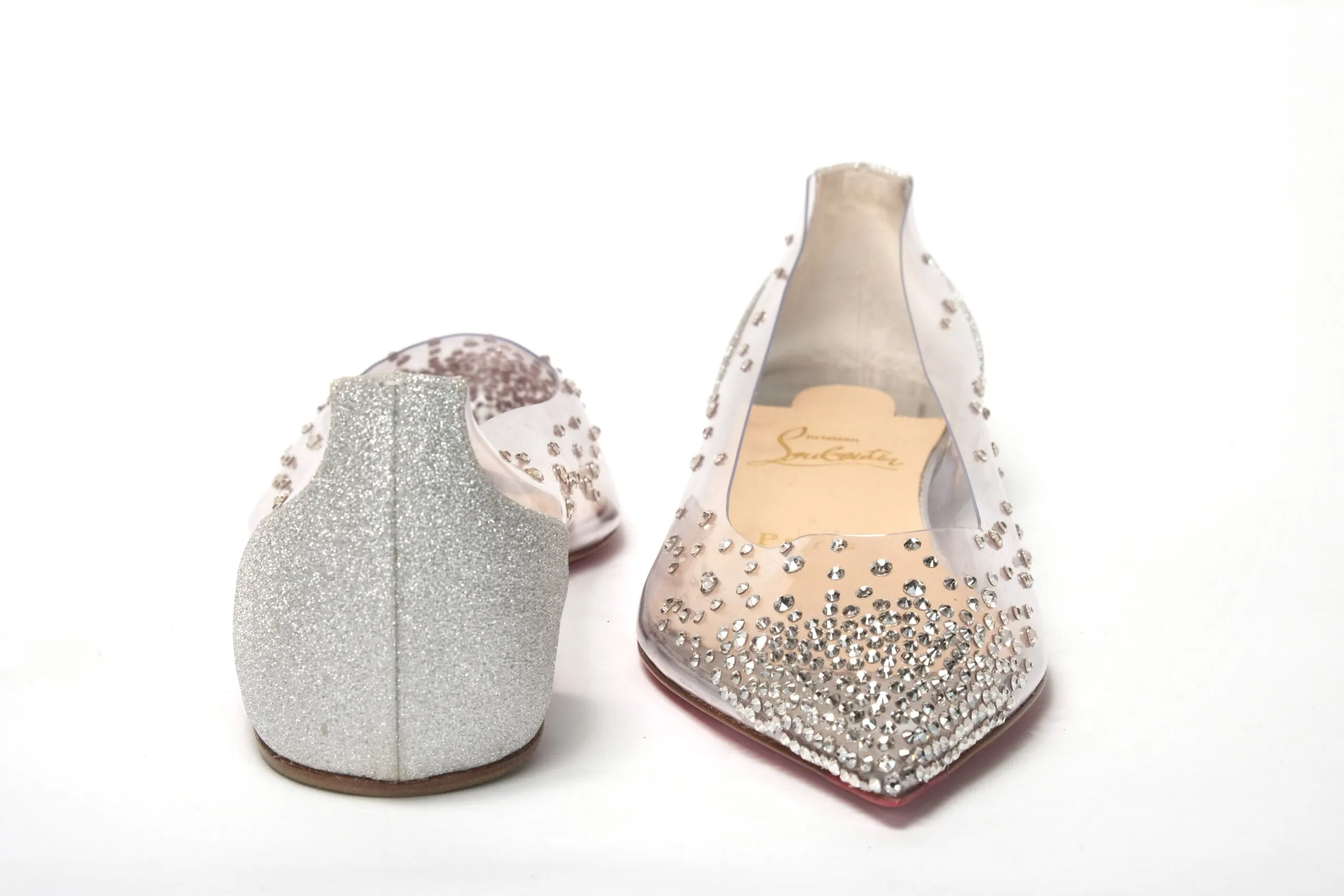 Racing Flats Running Shoes Christian Louboutin Silver Crystals Flat Point Toe Shoe
