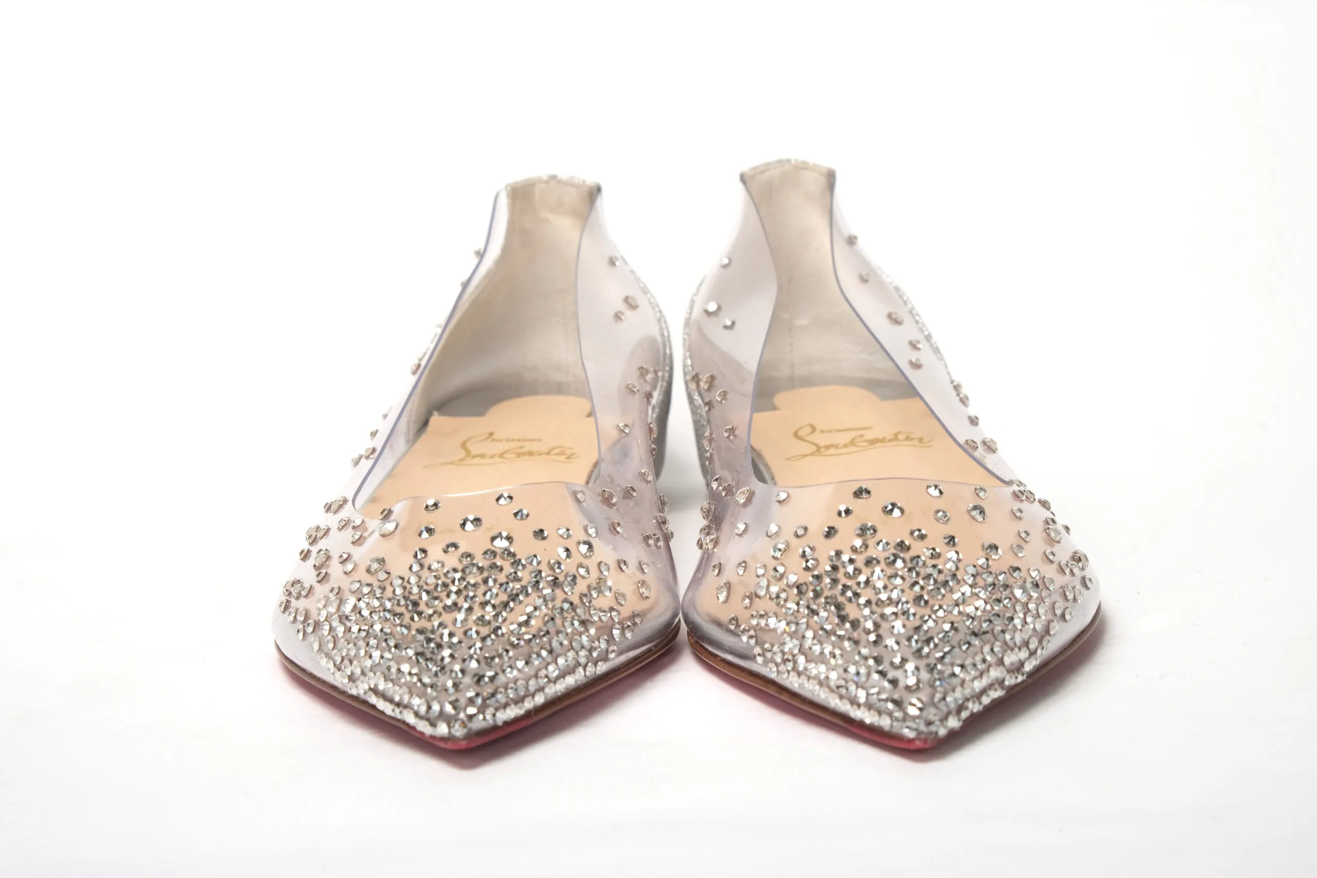 Flat Dress Shoe Christian Louboutin Silver Crystals Flat Point Toe Shoe