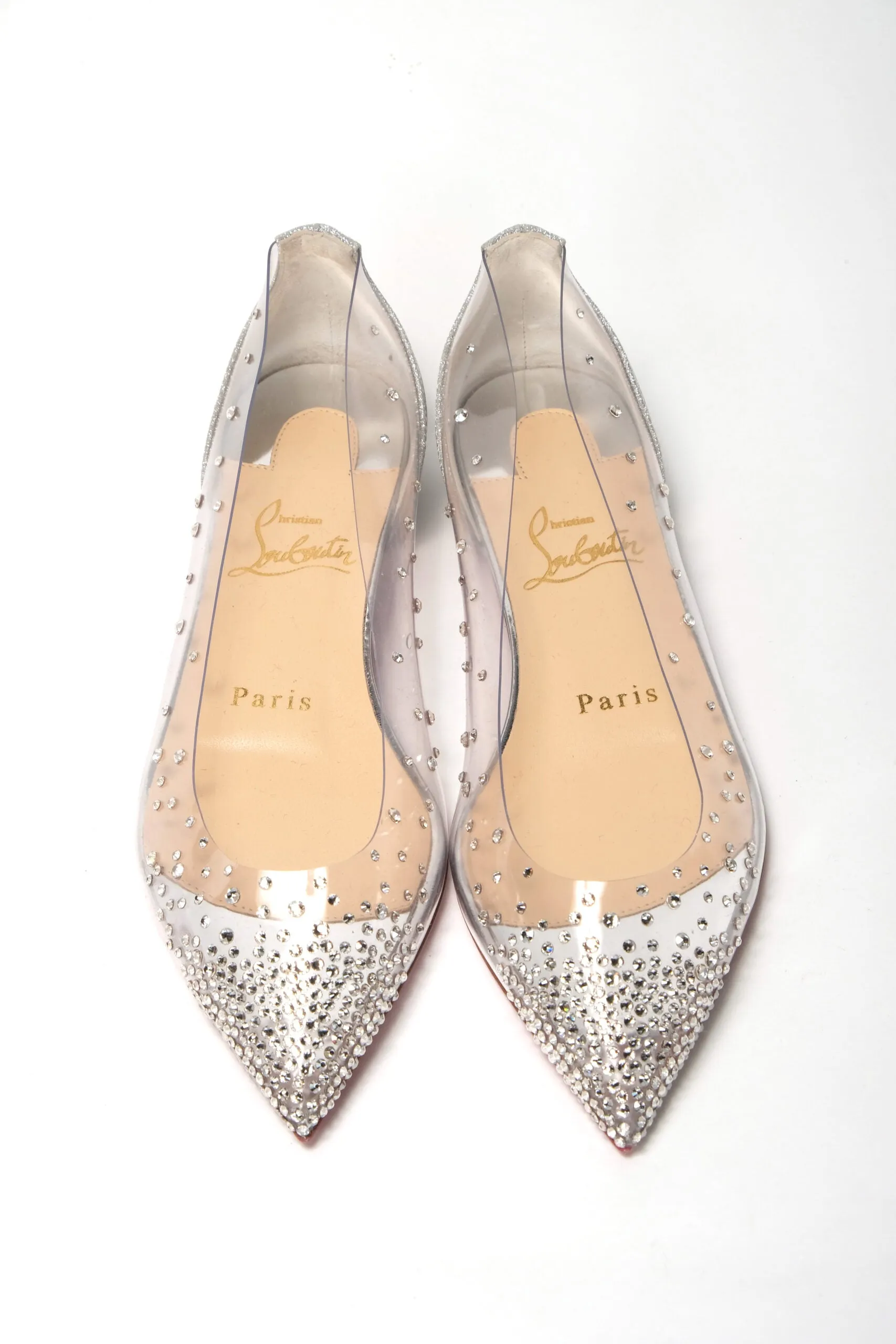 Christian Louboutin Silver Crystals Flat Point Toe Shoe Cork Flats Shoes