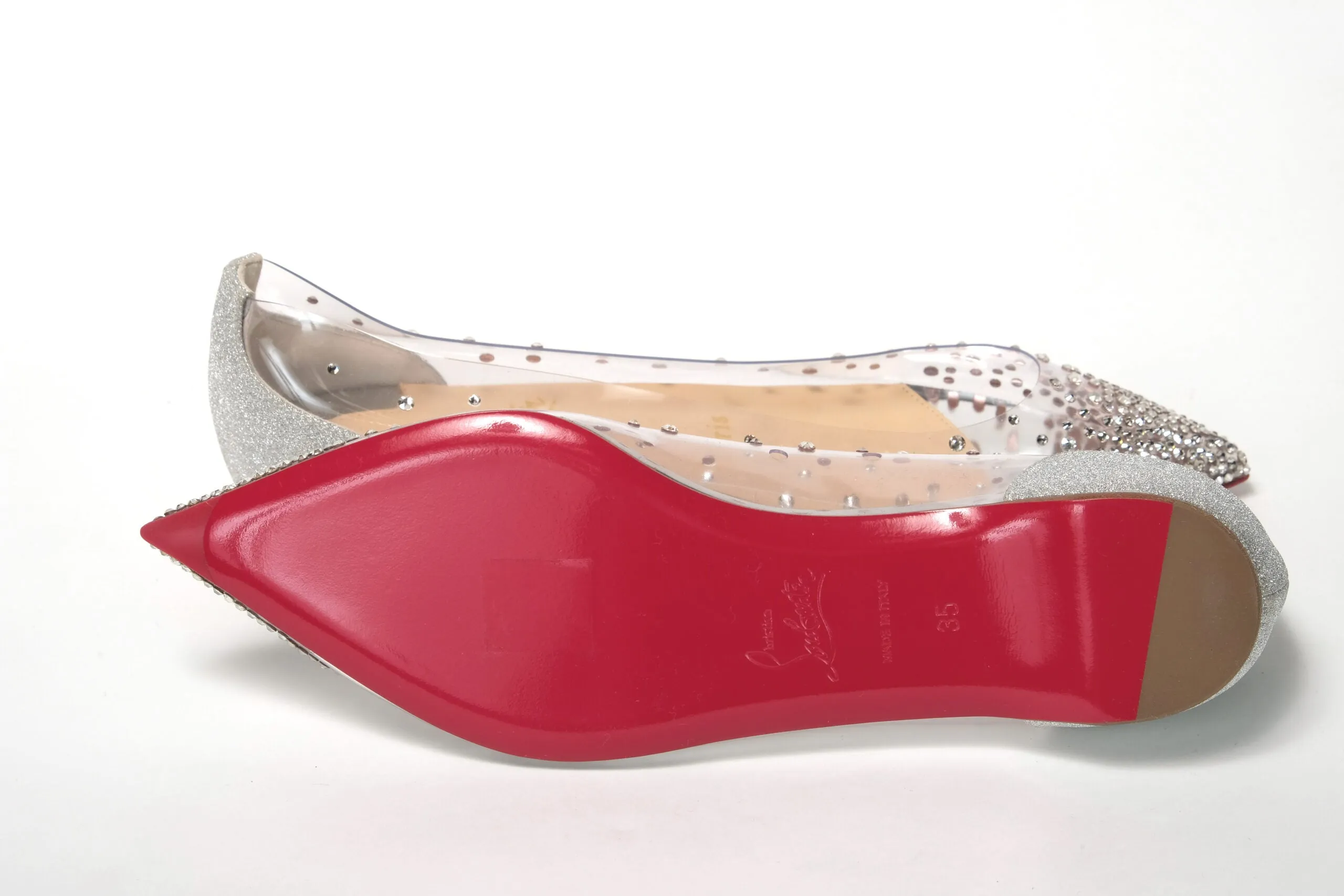 Flat Exercise Shoes Christian Louboutin Silver Crystals Flat Point Toe Shoe