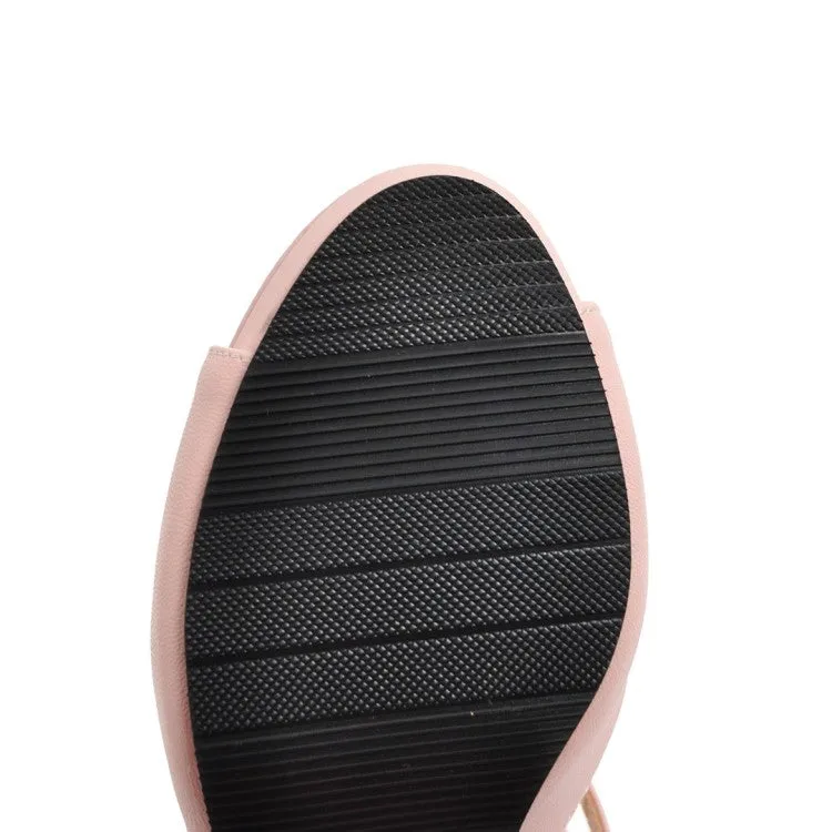 Sandals Open Toe Women's Solid Color Ankle Strap Butterfly Knot Block Heel Sandals