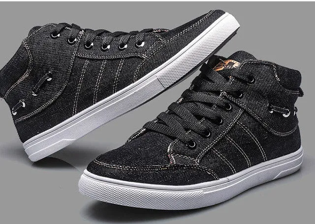 Shoe For Flat Foot 2017 Spring Autumn Men Casual Shoes Men High Top Canvas Shoes Comfortable Washing Denim Shoes Male Retro Lace-Up Canvas Boots