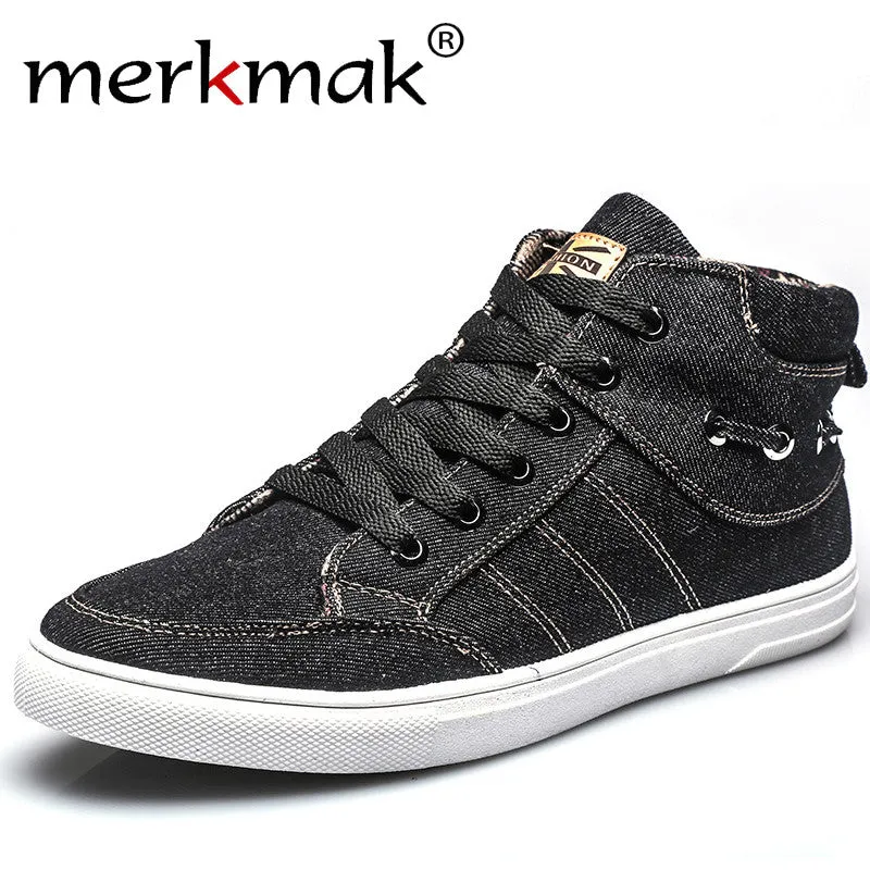2017 Spring Autumn Men Casual Shoes Men High Top Canvas Shoes Comfortable Washing Denim Shoes Male Retro Lace-Up Canvas Boots Buckle Flat Shoes