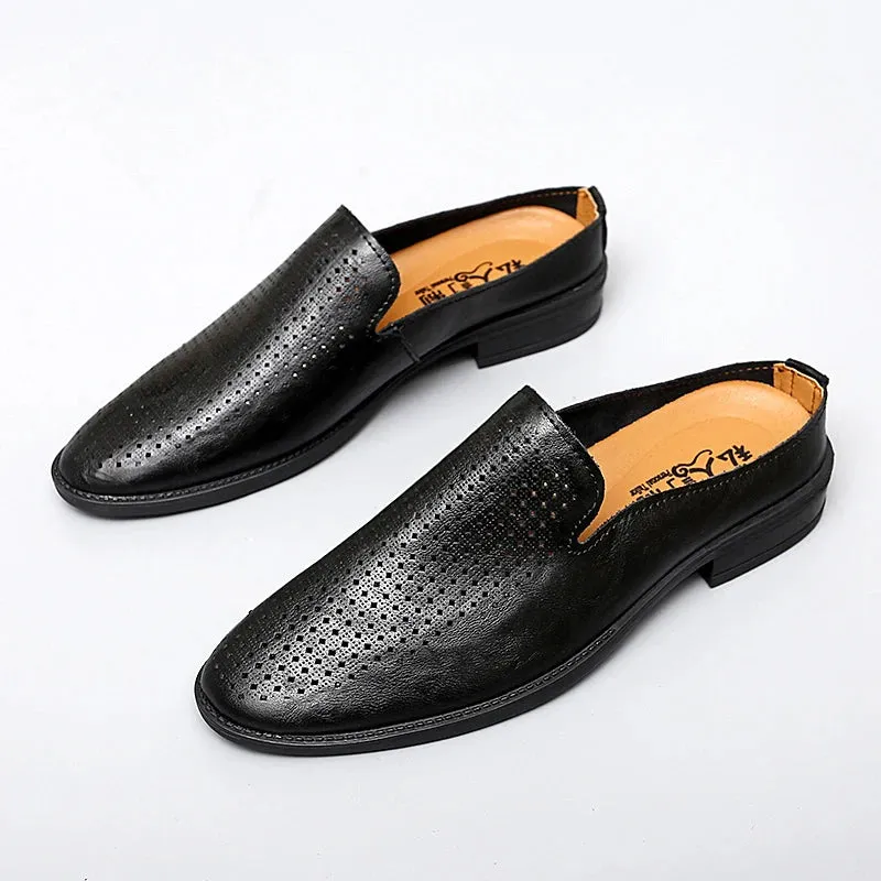 Cloudfoam Slides Genuine Leather Half Shoes Slippers Men Breathable Slip-On
