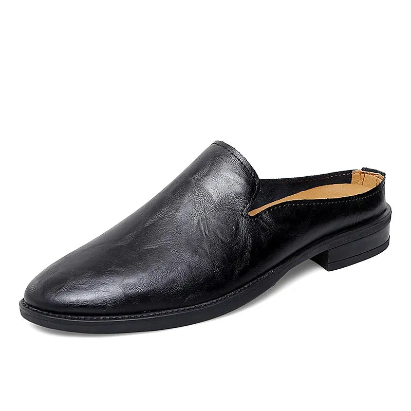 Genuine Leather Half Shoes Slippers Men Breathable Slip-On Public Slippers
