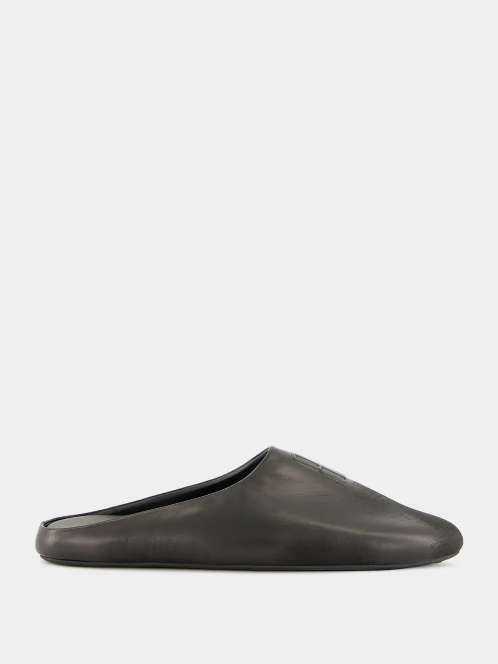 Chteau Flat Mule in Black Calfskin Best Indoor Slippers