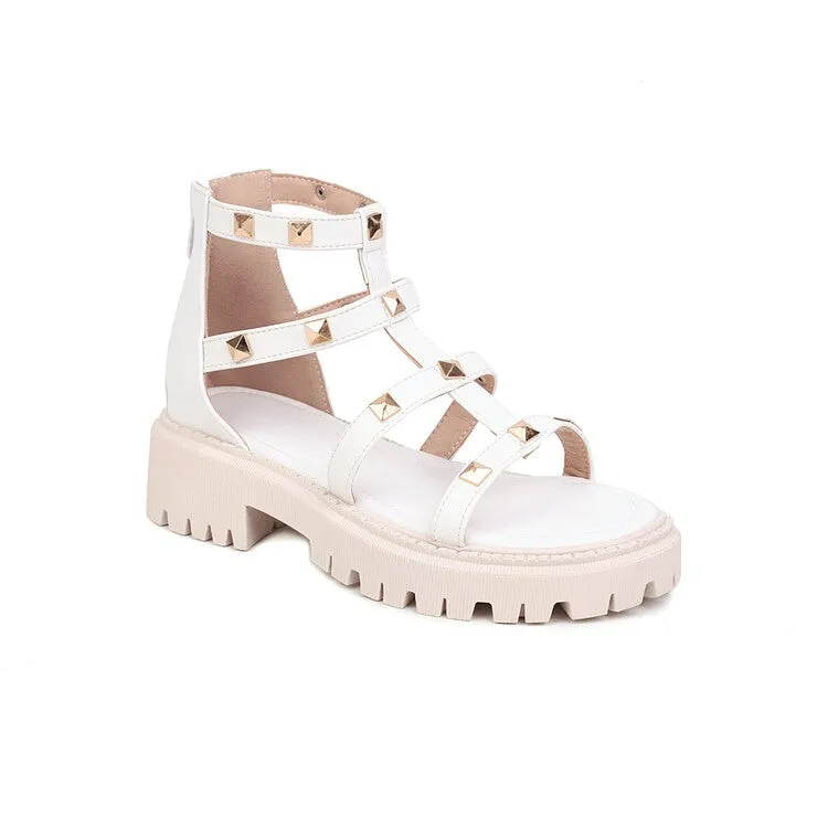 Kayla Sandals Women's Rivets Platform Low Heels Sandals