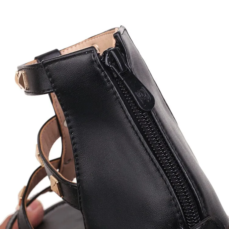 Women's Rivets Platform Low Heels Sandals Strappy Heel Sandals