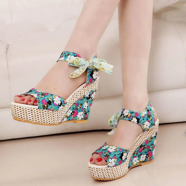 Slippers For Wedding Wedge Lace Laces Floral Pattern High Heels S3365441