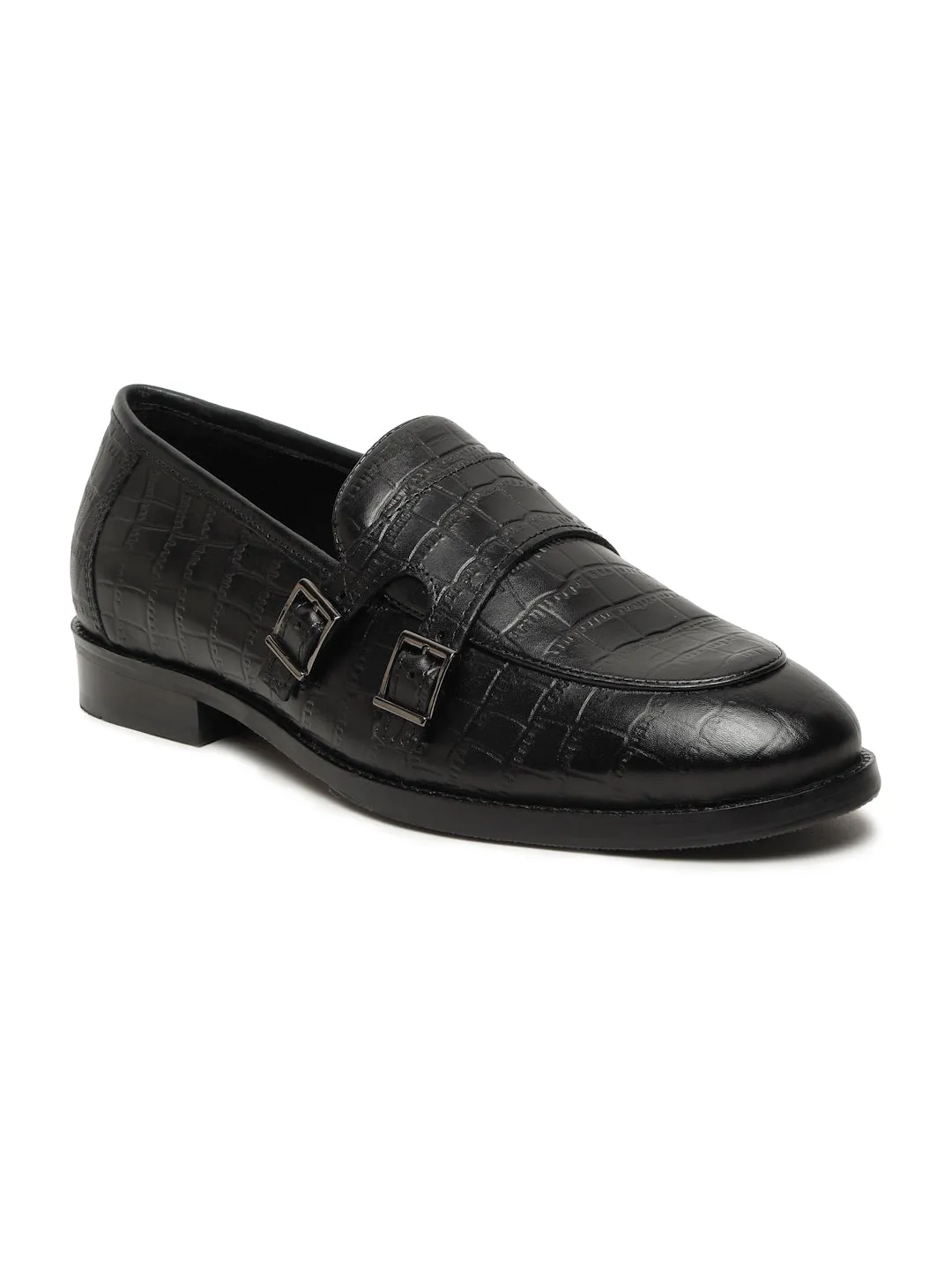 Brunello Cucinelli Suede Loafers Men's Black Texture Leather Monk Strap Loafers