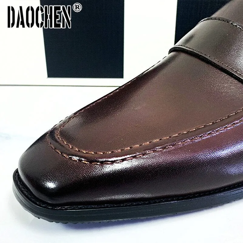 SLIP ON MEN CASUAL SHOE BROWN BLACK GENUINE LEATHER SHOES FOR MEN Loafers Or Oxfords