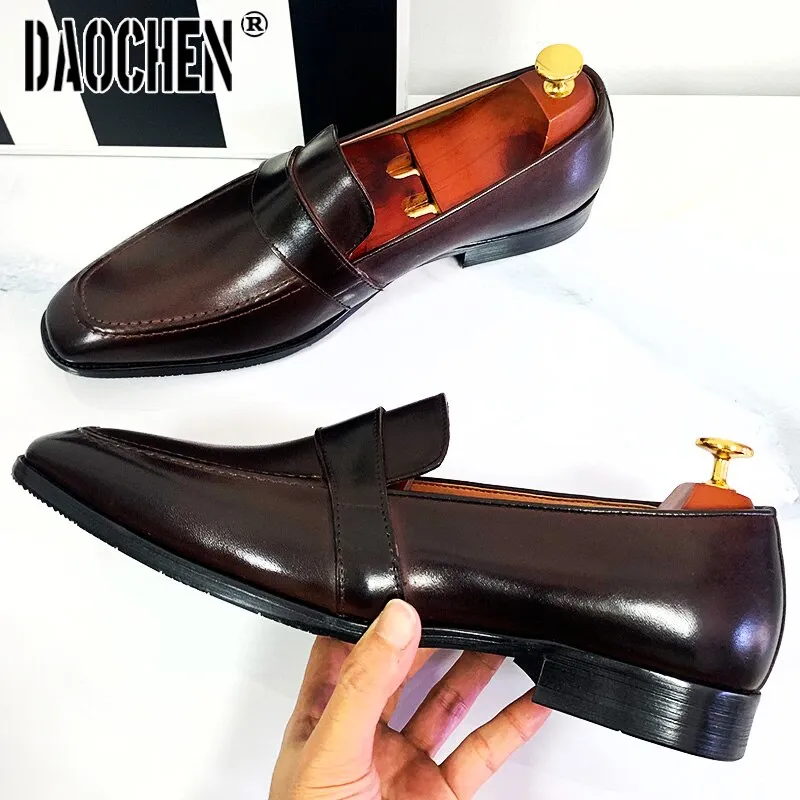 Width Penny Loafers SLIP ON MEN CASUAL SHOE BROWN BLACK GENUINE LEATHER SHOES FOR MEN