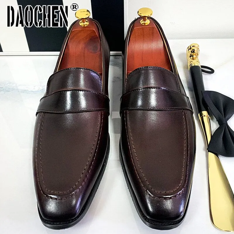 SLIP ON MEN CASUAL SHOE BROWN BLACK GENUINE LEATHER SHOES FOR MEN Loafers Wide Feet