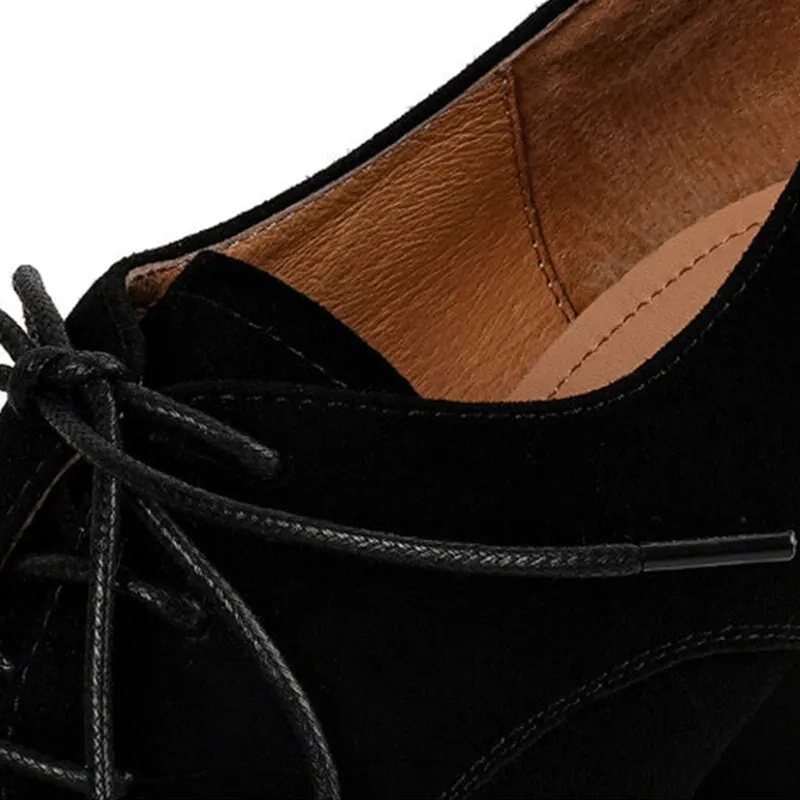 Oxford Shoes Vs Brogues Women Cap Toe Lace Up Leather Chunky Oxford Shoes 65mm Block Heel in Brown/Black