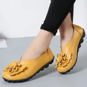 Loafers Heels Women Flats 2019 New Fashion Ballet Summer Flower Women Shoes Genuine Leathe Loafers Non-slip Ladies Shoes Women Mom Footwear