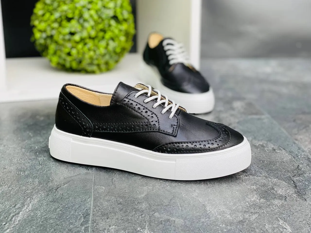 Women Leather Loafers Oxford Black Loafers Block