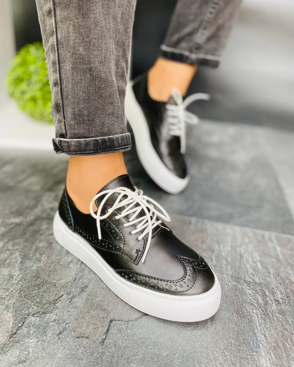 Women Leather Loafers Oxford Black Old Man Loafers