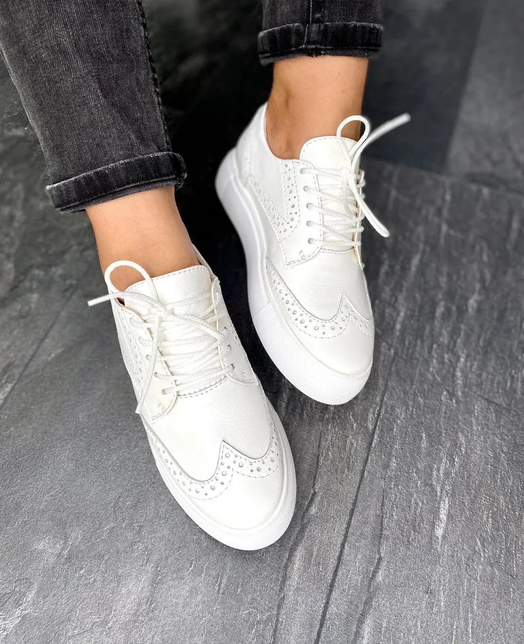 Women Leather Loafers Oxford White Block Loafers