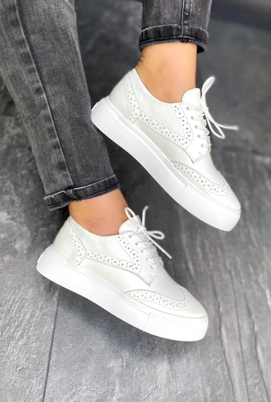 Women Leather Loafers Oxford White Wide Loafers Shoes