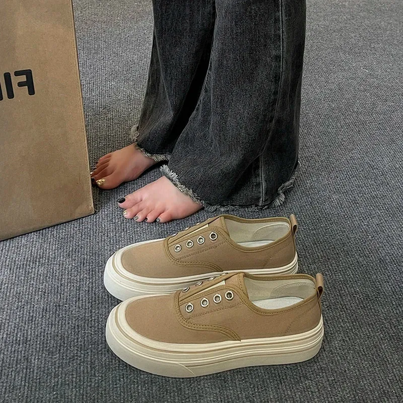 Women Outdoor Walking Canvas Shoes New Fashion Jogging Sneakers Slip-on Woman Vulcanized Flat Casual Loafers Ladies Zapatillas Sizing Loafers Vs Slip Ons