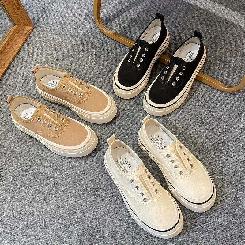 Women Outdoor Walking Canvas Shoes New Fashion Jogging Sneakers Slip-on Woman Vulcanized Flat Casual Loafers Ladies Zapatillas Chunky Prada Loafers